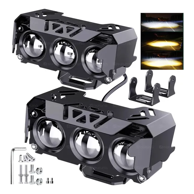 Par Faros De Lupa Led Luz Doble Color De Moto Auto 28000 Lm