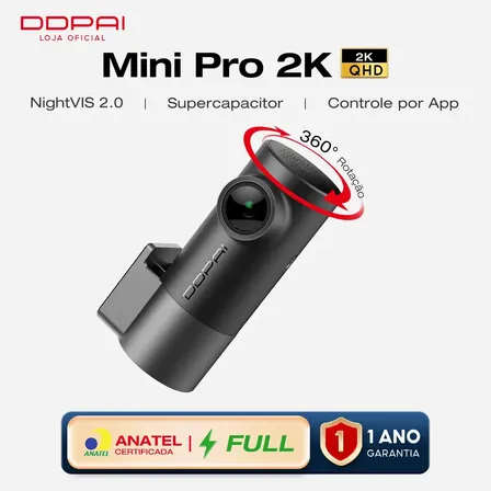 Ddpai Câmera Veicular Mini Pro 2k 1440p Com Wi-fi E App Controle Ângulo De 140° E Visão Noturna 2.0 Sensor G Lente Rotativa 360° Adas Supercapacitor E Gravação Em Loops Para Carro