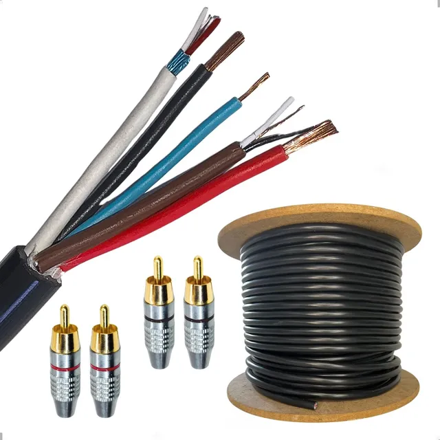 Cabo Rack 10 Metros 5 Vias 2 Plugs Rca Móvel Paredão Cobre