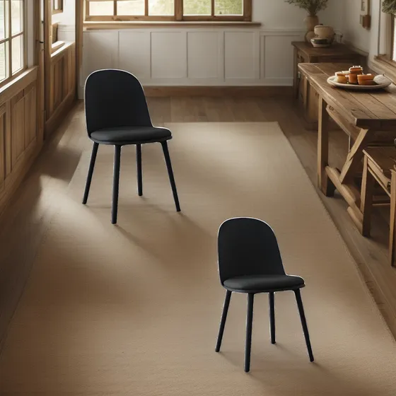 Silla De Comedor Vita Nórdica Eames De Makom Diseño Moderno Patas De Polipropileno De Alta Resistencia Y Asiento Con Almohadón Tapizado En Ecocuero Color Negro Set Por 2 Unidades