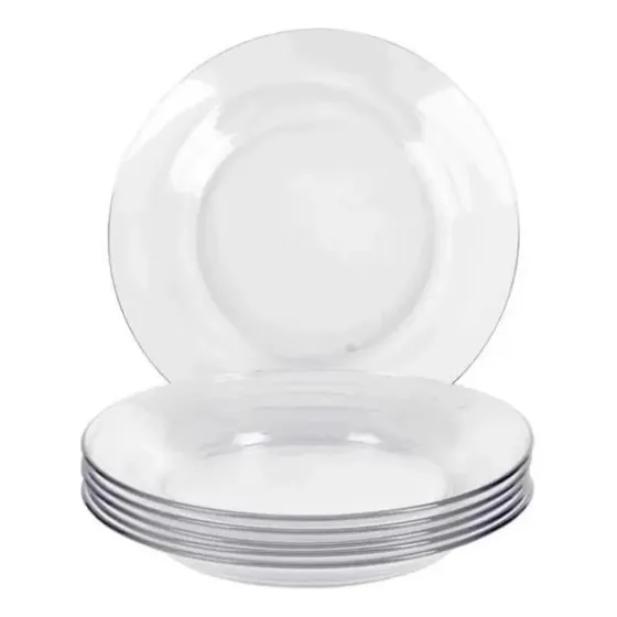 Kit Jogo De Pratos Liso Fundo 12 Unidades Restaurante Buffet Cor Transparente