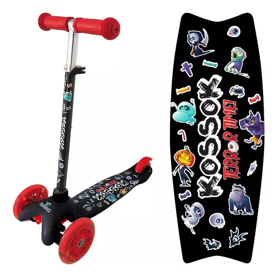 Monopatin Kossok Fun Terror Time Luces Led 3 Ruedas Infantil Color Negro