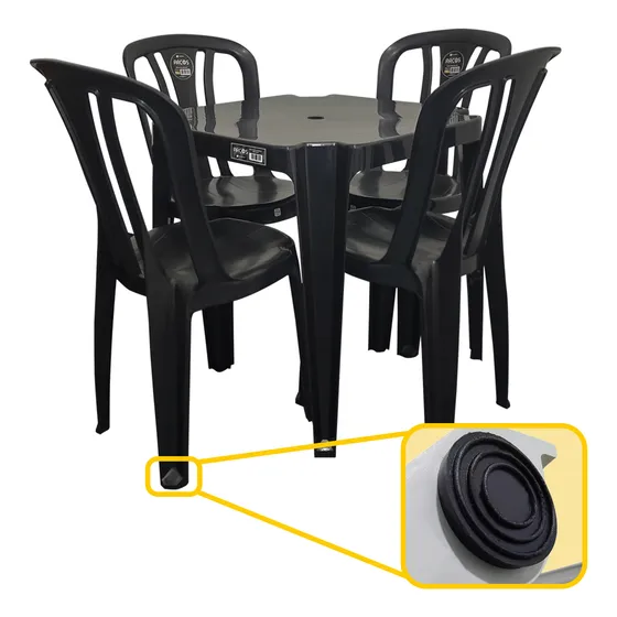 Mesa E 4 Cadeiras De Plástico Forte Padrão C/ Inmetro Preta