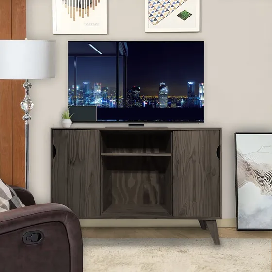 Rack Tv Madera Moderno Mueble Mesa Led Macizo Patas Sajo Color Nogal