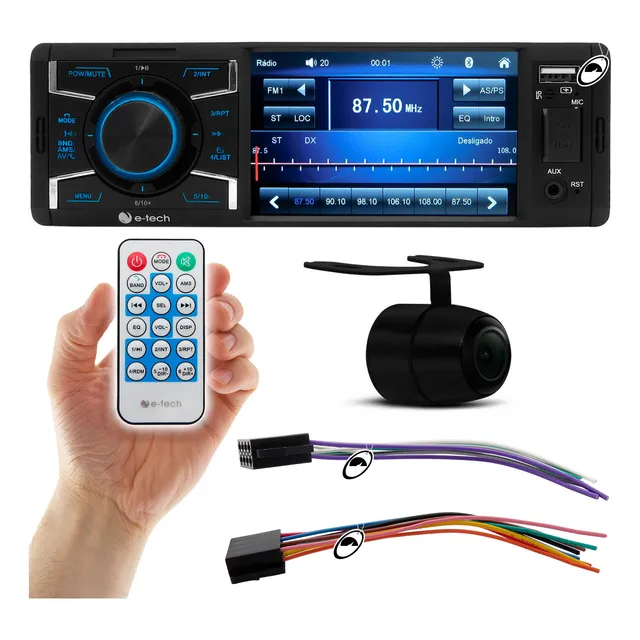 Multimídia Mp5 1 Din E-tech 4  Bluetooth Usb + Câmera Ré
