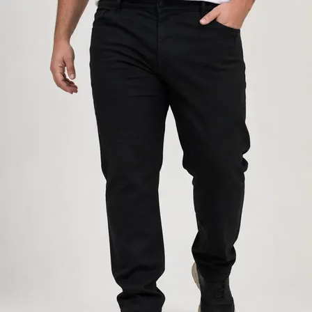 Calça Plus Size Masculina Jeans Com Elastano Lycra Slim Reta Preto 56