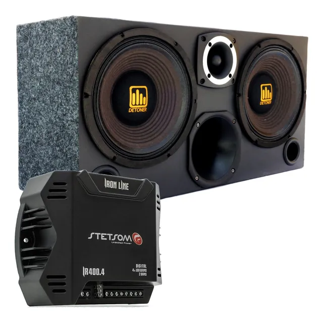 Caixa Medio Grave Detoner Trio Som Carro + Modulo Stetsom