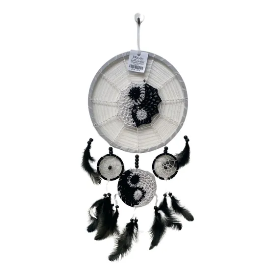 Atrapa Sueños Negro 3 Aros Yin-yan  Para Colgar 41cm