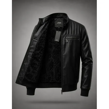 Jaqueta Couro Peluciada Masculina Impermeavel Frio Inverno Preto G Lisa