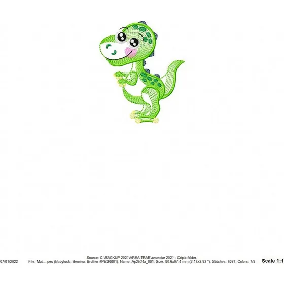Matriz Bordado Znb6402 Dinossauro Verde