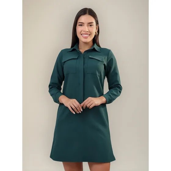 Vestido M/l Patrizza Rayon Color Entero Verde Botella