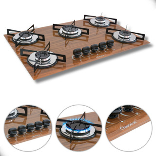 FogĂŁo Cooktop 5 Bocas C/ Ultra Chama Amadeirado Bivolt FogĂŁo Cooktop 5 Bocas C/ Ultra Chama Amadeirado Bivolt
