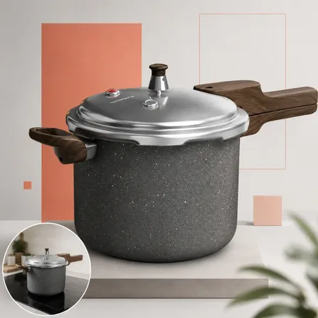 Panela De Pressão Cerâmica Antiaderente 4,2l Granito Cinza Cinza-escuro