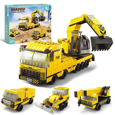 Blocos De Montar Construção Brinquedo Caminhão Escavadeira Veículo1000 Peças Design Educativo, Presente Infantil para Crianças 8+ Anos