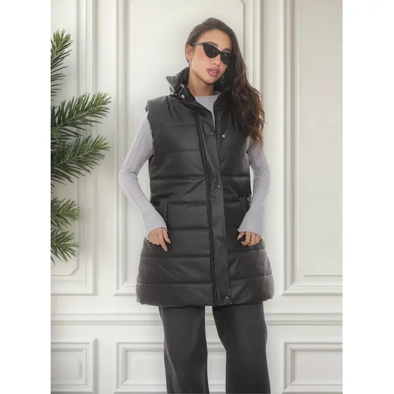 Chaleco Puffer Largo De Cuerina Zada Mujer