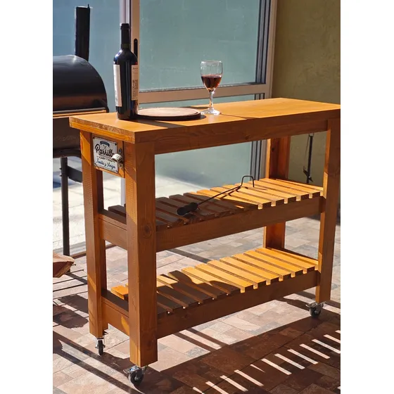 Mesa Auxiliar Barra Isla Parrilla Rustica Quincho Ruedas