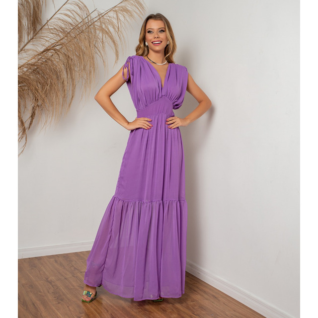 Vestido Longo Chiffon Decote Transpassado Saia Fluída E Leve Vestido Longo Chiffon Decote Transpassado Saia Fluída E Leve