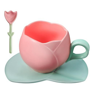 Caneca De Café Tulipa De Cerâmica Com Pires E Colher Caneca De Café Tulipa De Cerâmica Com Pires E Colher