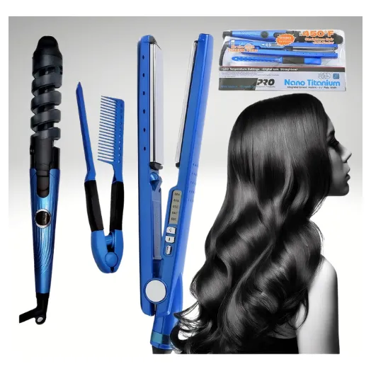 Plancha Para Pelo Nano Titanium,combo Rizador Peine 