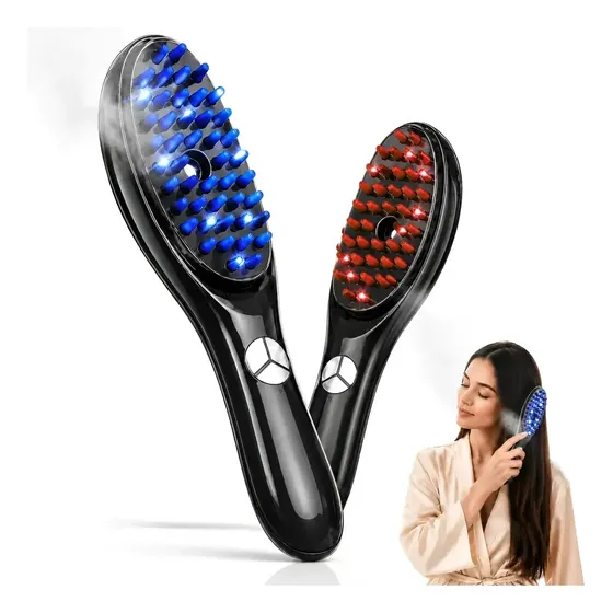 Escova Massageadora Capilar 4 Em 1 Led Terapêutica Cabelo Pr Preto - Greendles