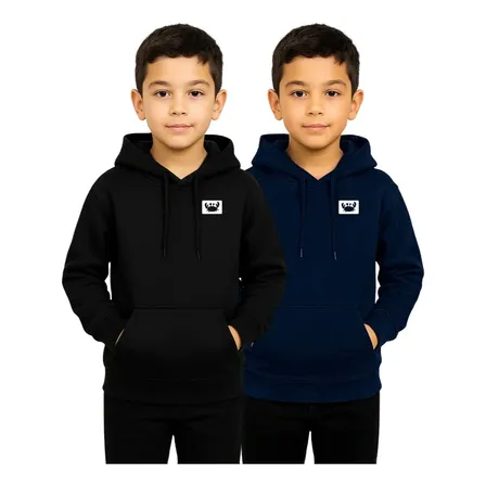 Kit 2 Moletom Infantil Relaxado Canguru Com Capuz Macio 10 Preto E Azul Marinho Siri