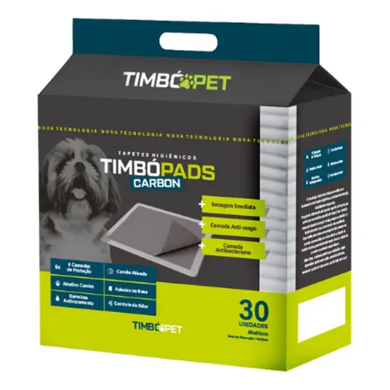 Tapete Higiênico Timbópet Timbo Pads Carbon 80x60cm 30 Unid