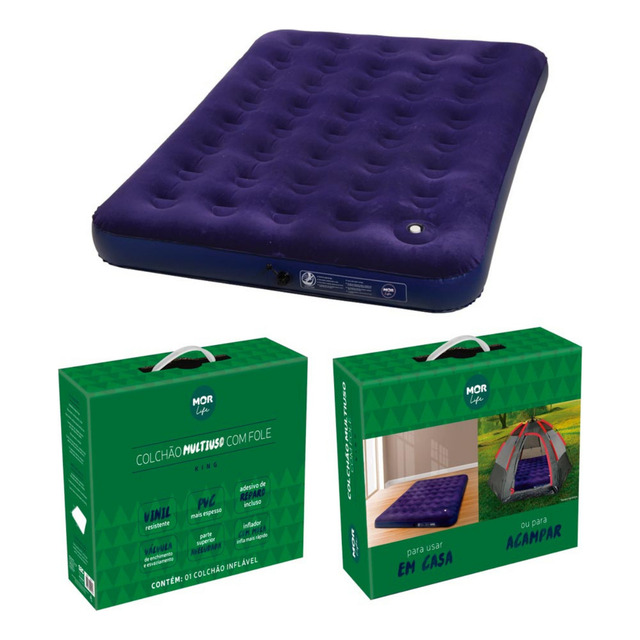 Colchão Inflável Casal Com Inflador Acoplado Multiuso - Mor Cor Azul Colchão Inflável Casal Com Inflador Acoplado Multiuso - Mor Cor Azul