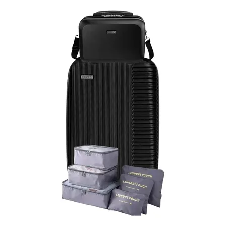 Kit Mala De Bordo 10 Kg + Frasqueira Padrão Anac Preto Rodas Removíveis 360 Premium