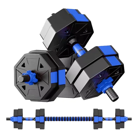 Set Mancuernas Y Barra Armable 20kg Pesas Ajustables Fitness Color Negro