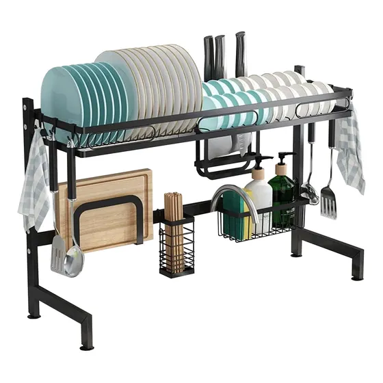 Escurridor Seca Platos de Acero Vajilla 2 Niveles Rack 70cm Cocina Bacha Mesada IMBACK Color Negro