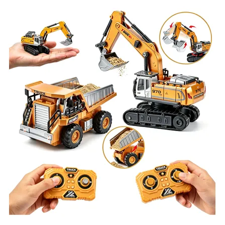 2em1 Carro Construção Escavadeira Controle Remoto E Caminhão Dourado-escuro