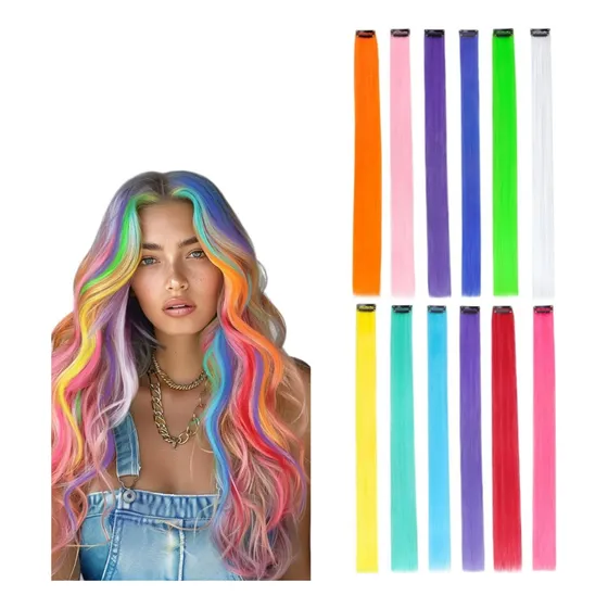 Extensiones Clip Mechas Cabello Colores Niñas X 8 Unidades