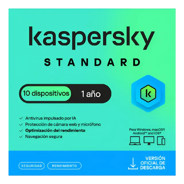 Licencia Kaspersky Standar 10 Dispositivos Por 1 Años Renova