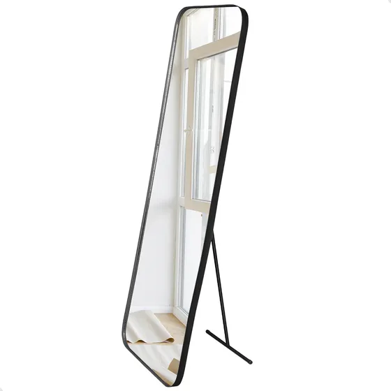 Espelho Grande Retângular 150x50cm C/ Suporte De Chão Moldura Preto
