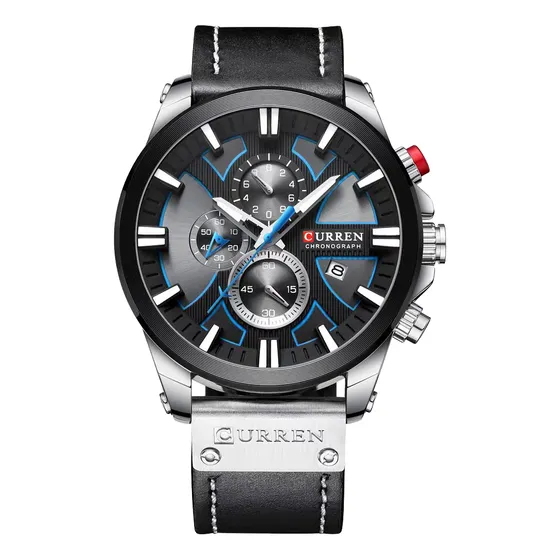 Reloj Cronógrafo De Curren 8346 Hombre Cuero Hebilla Simple