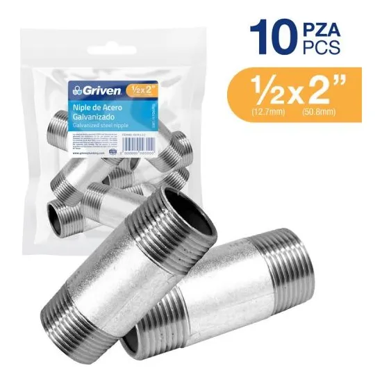 Niple Galvanizado 1/2 X 2 Pulgada Largo Griven (pack X 10)
