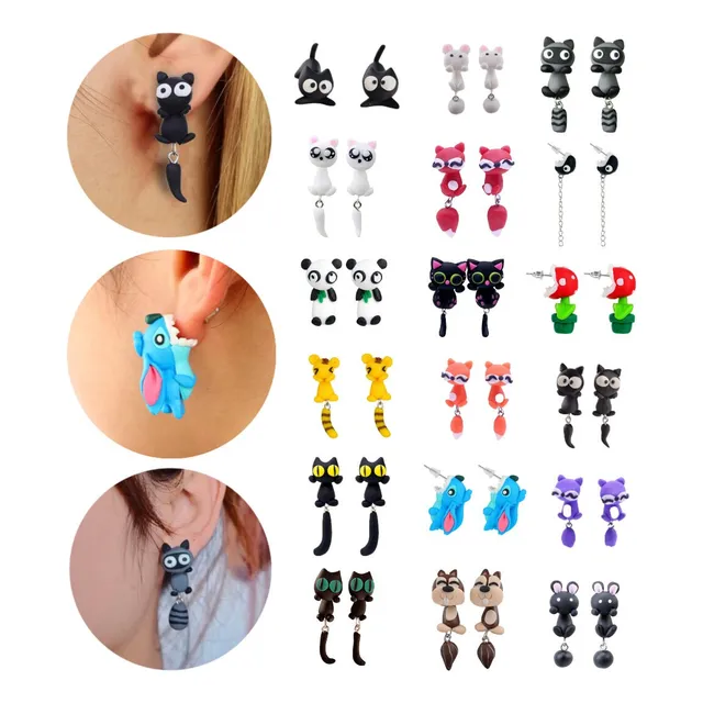 Aritos Mujer Forma Animales Cute X2 Porcelana Hecho A Mano