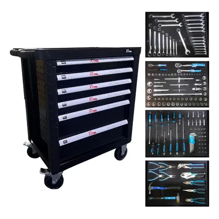 Carrinho Gaveteiro Com Ferramentas 160 Peças E 6 Gavetas Crv Preto