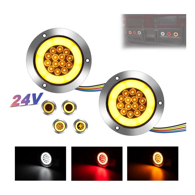 2pzs Plafones 14 Led Gel Redondo Camion 4 Funciones 24v.
