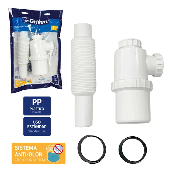Sifon Plastica 1-1/2 Flexible Botella Griven