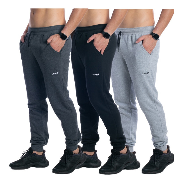 Kit 3 Calça Moletom Masculino Jogger Flanelada Com Bolso Kit 3 Calça Moletom Masculino Jogger Flanelada Com Bolso