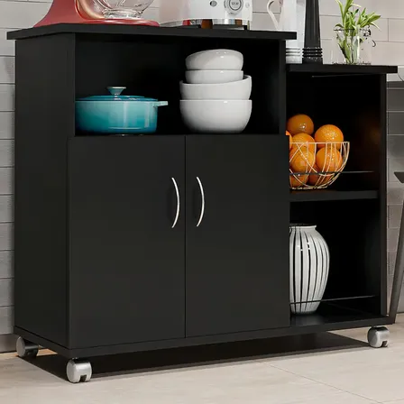 Fruteira Armário para Cozinha Balcão Para Cafeteira E Forno Cor Preto Nova Decor