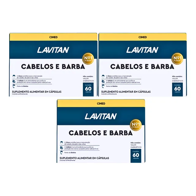Kit 3 Cxs Lavitan Cabelos E Barba 60cps (180cps) Cimed