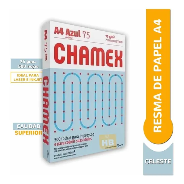 Resma De Papel Chamex A4 75 Grs Color Celeste 500hjs