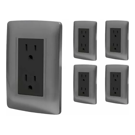 Pack 5 Piezas Placa Doble Contacto Toscana Grafito Gris