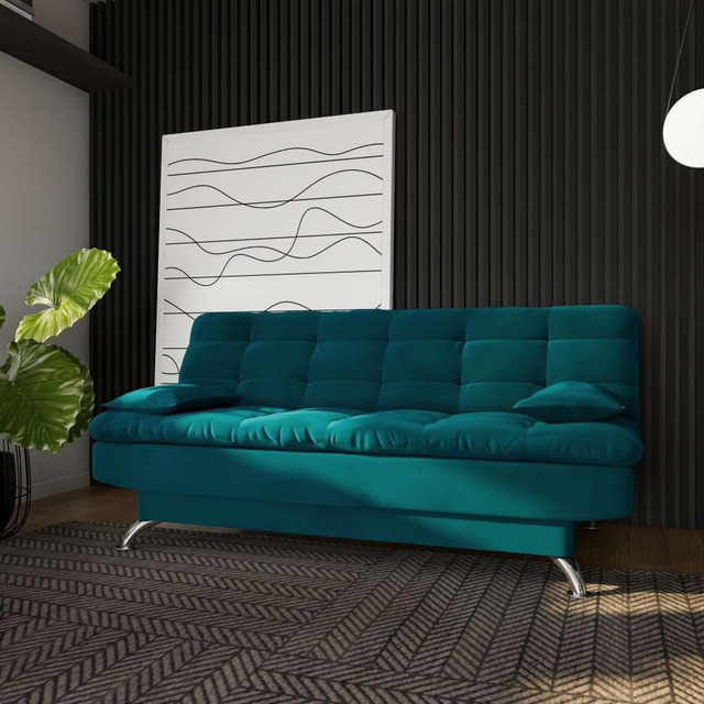 Sofá-cama Casal 3 Lugares Excelencia Suede Azul Turquesa Sofá-cama Casal 3 Lugares Excelencia Suede Azul Turquesa