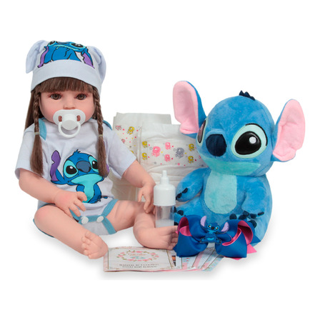 Boneca Reborn Bebê Menina Realista Roupa Stitch Com Pelúcia Boneca Reborn Bebê Menina Realista Roupa Stitch Com Pelúcia