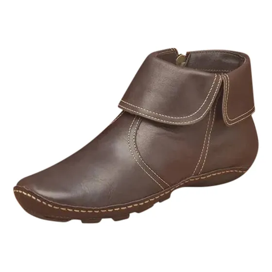 Zapatos Planos De Punta Redonda Con Cremallera De Cuero Anti