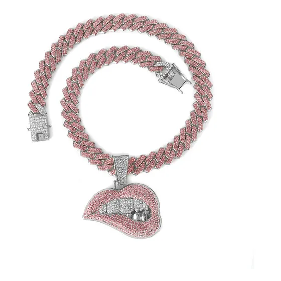 Collar Con Colgante De Labio Hiphop Con Cadena Cubana De Dia
