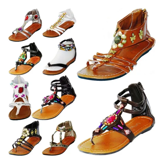 Sandalias En Cuero Cocidas Tacón Bajo Para Niñas Chicas